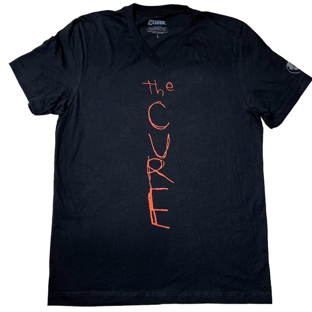 NWOT The Cure Official Handwriting Graphic V-Neck T-Shirt Black Unisex Sz L, XL